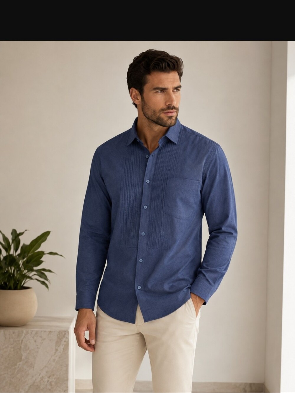 Calvin Klein Indigo Pintuck-Front Dress Shirt